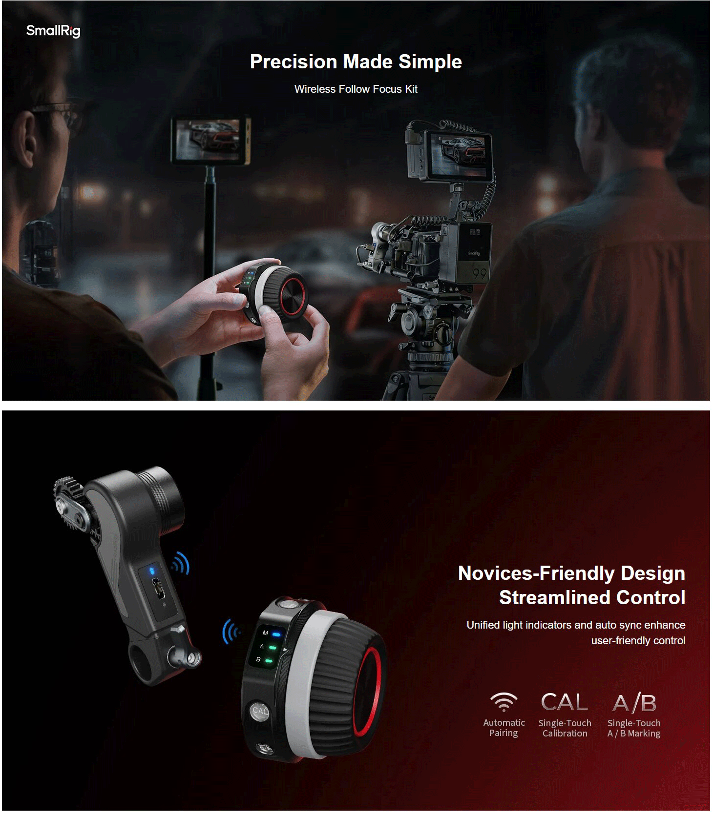 Description Picture 2 of itemSmallrig Wireless Follow Focus Kit Precision Control Supports PD & QC Fast Charging 21h Battery Life