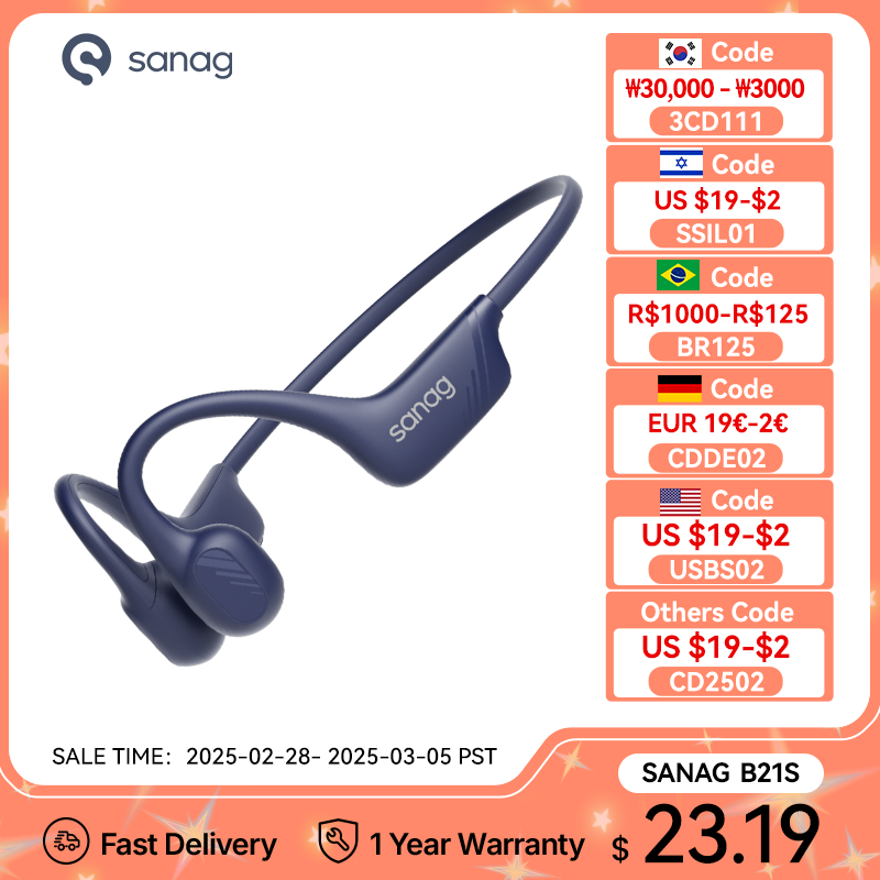 Sanag B21S True Bluetooth Bone Conduction Earphone HiFi Powerful Bass Bluetooth 5.4 Headphones IPX5 Waterproof Sport Earbuds
