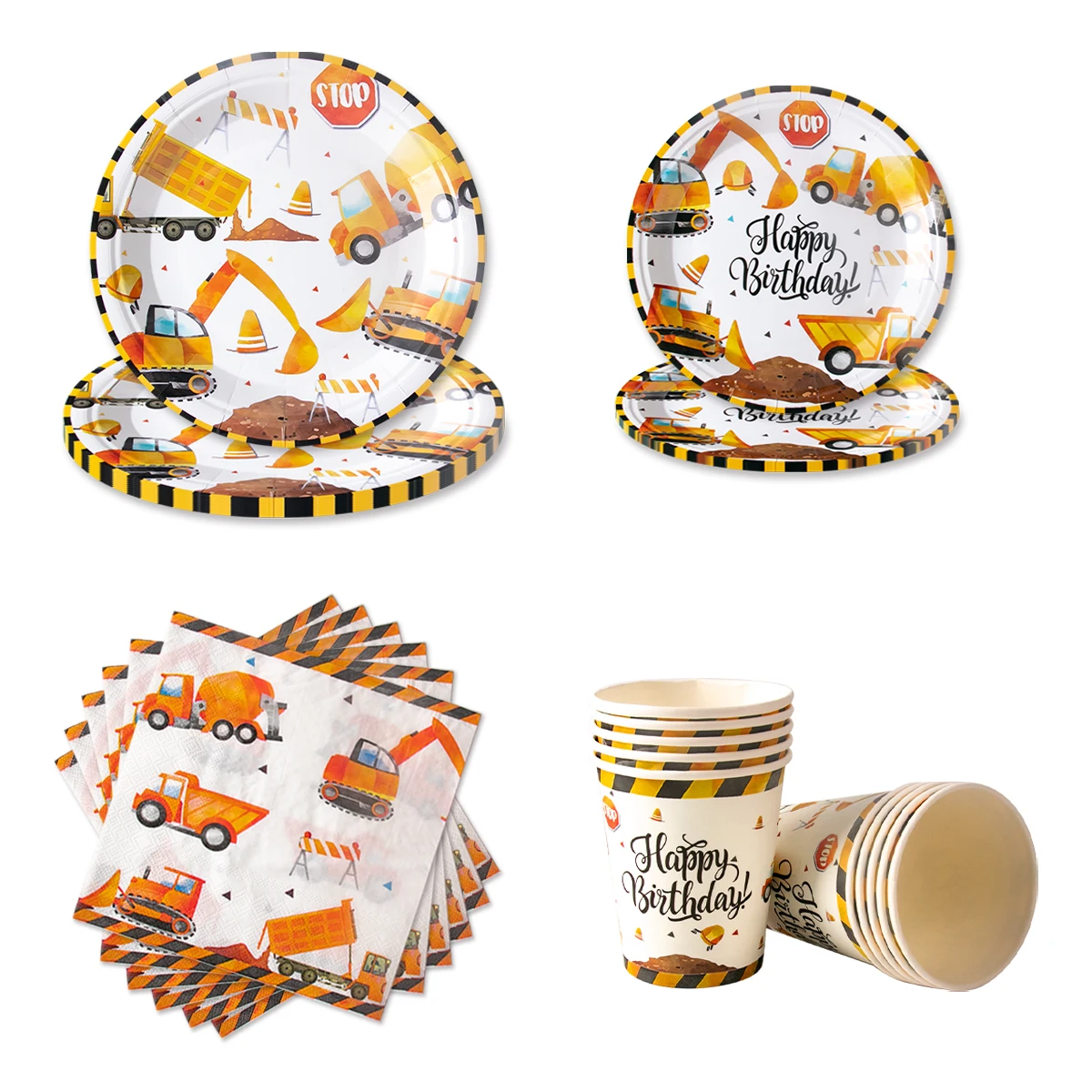Construction Party Tableware Set – Disposable Plates, Cups, Napkins & Decor