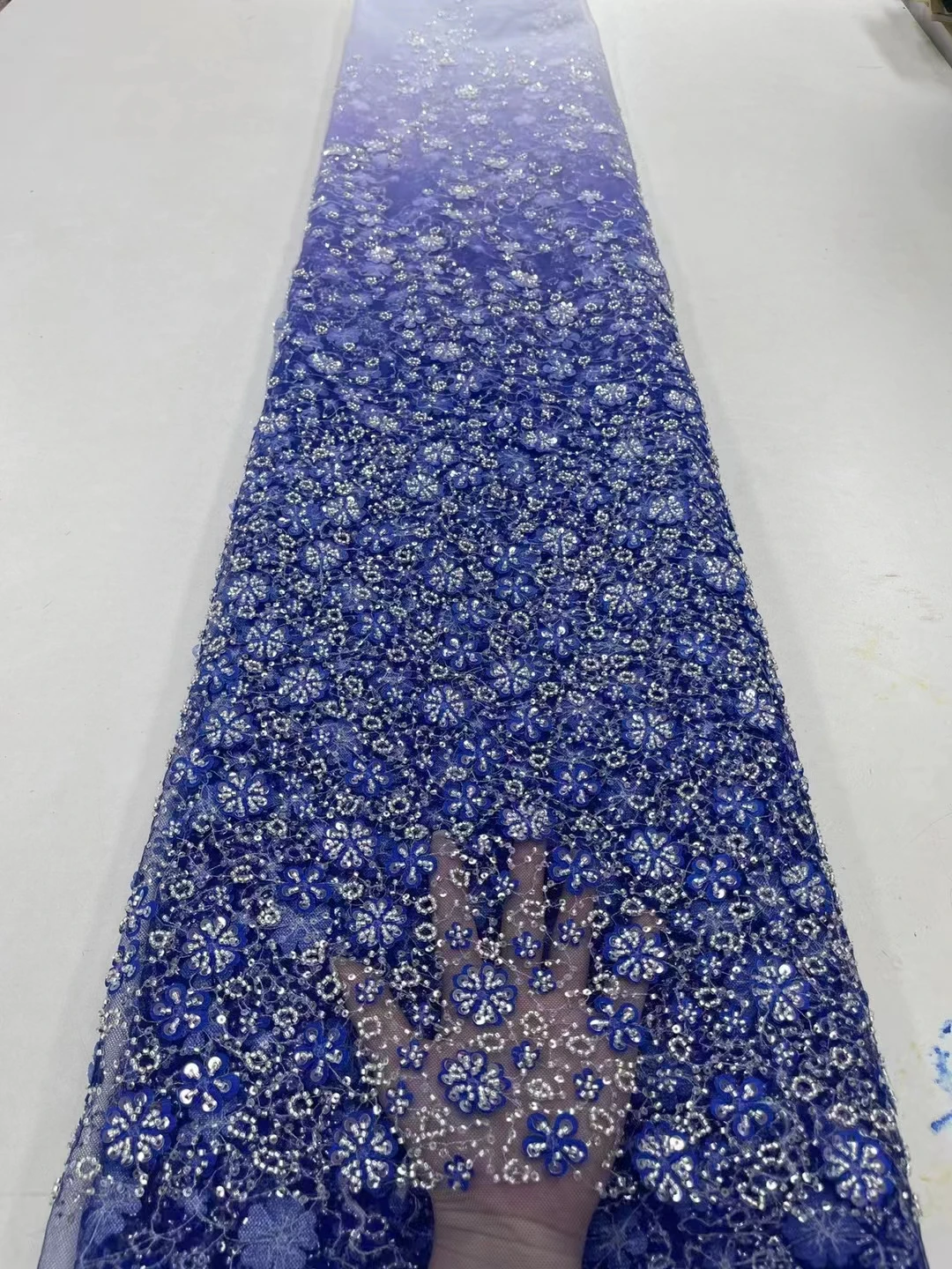 

Luxury gradient models 3D flower mesh fabric, fine sequins bead tube sewing party dress lace fabric 5 yards