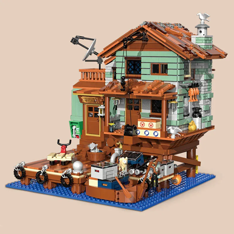 2046Pcs Fisherman Cabin Wharf Model Building Blocks Street View