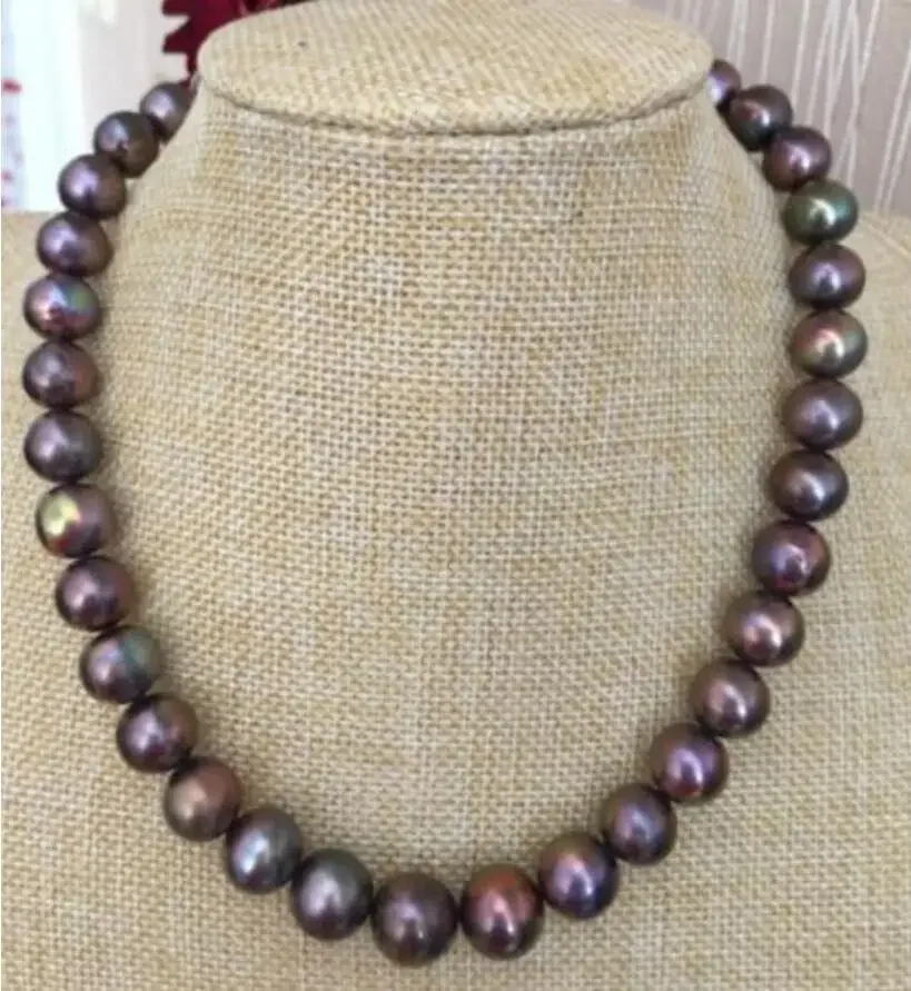 Fashion jewelry 14k/20 gold stunning 10-11mm south sea round black red pearl necklace 18inch