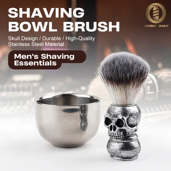 Spazzola da barba per barbiere Spazzola per la pulizia della barba da uomo Ciotola per sapone schiumogeno Strumenti per la rasatura del salone Ciotola da barba Spazzola per capelli Set di spazzole per barba 1