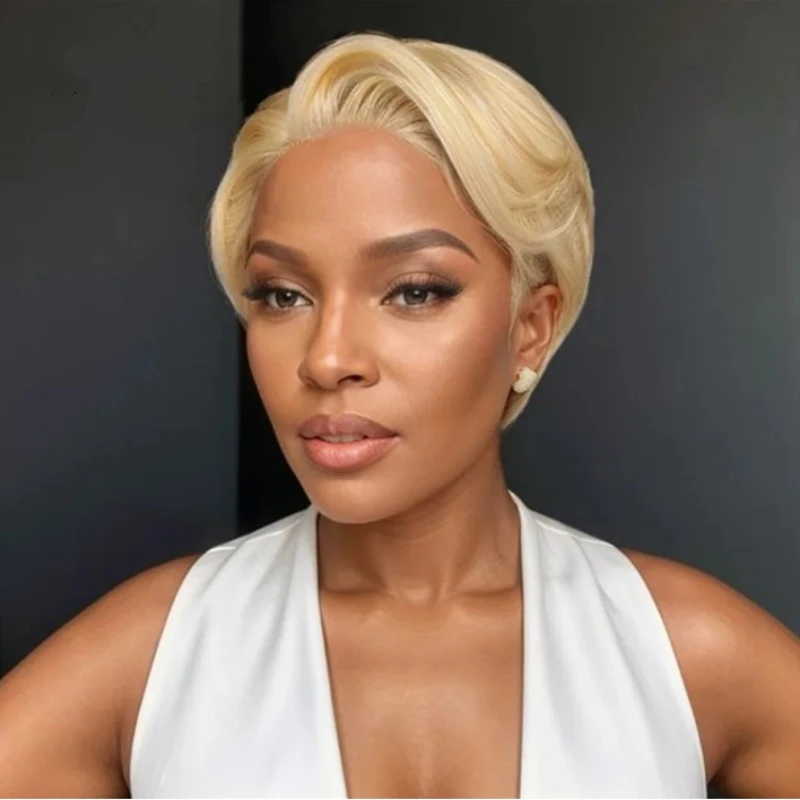 13*4*1 T lace 150% density pixie human hair wigs for women short human hair wigs daily use natural look pixie wig