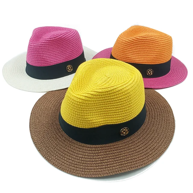 Yellow Brown Beach Sun Hats Hats For Women Men Hat M Mark Band Straw Summer  Panama Formal Jazz Cap Wide Brim Sombreros De Mujer - AliExpress