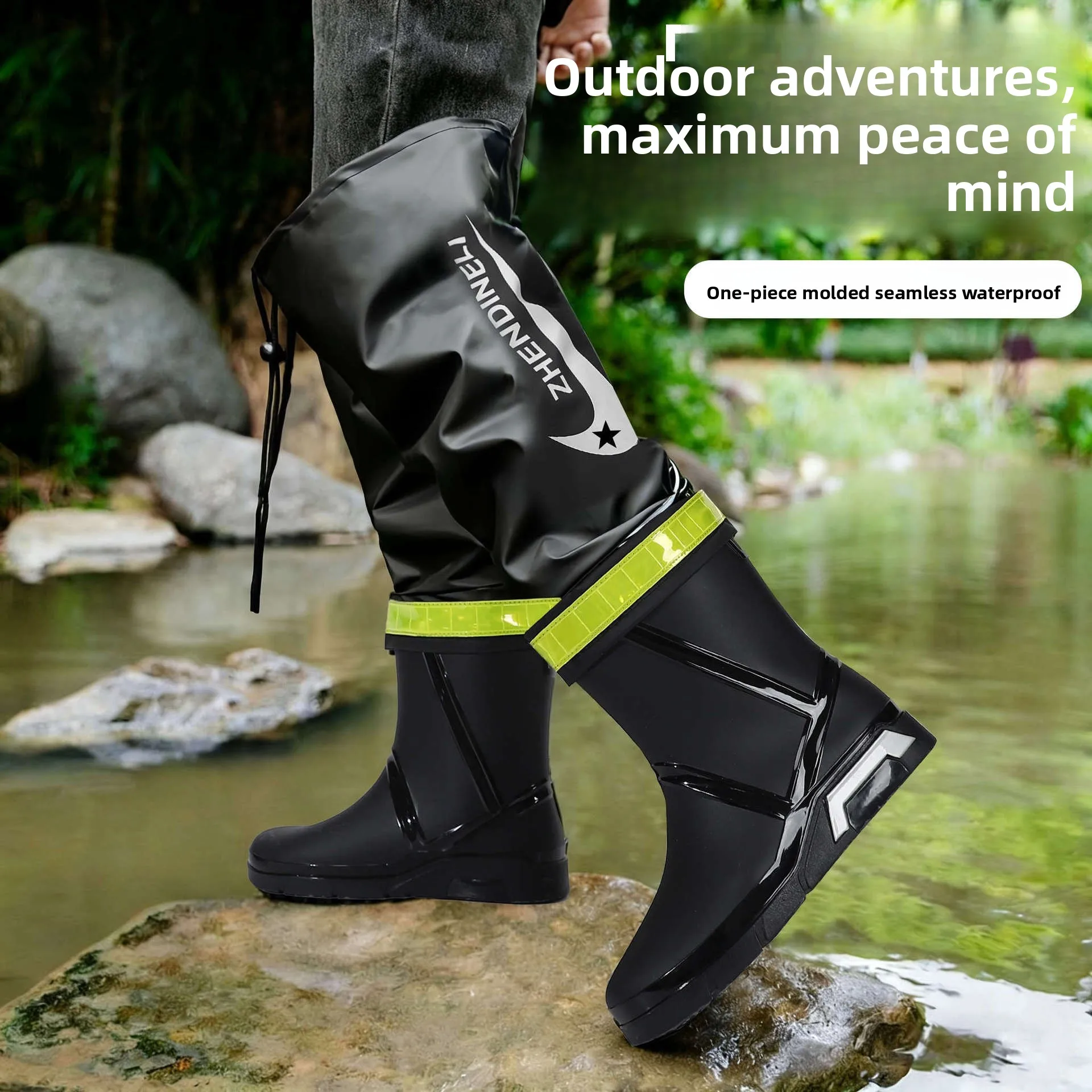 Bottes de pluie homme longues tube haut genou étanches travail anti-dérapantes livraison inondation