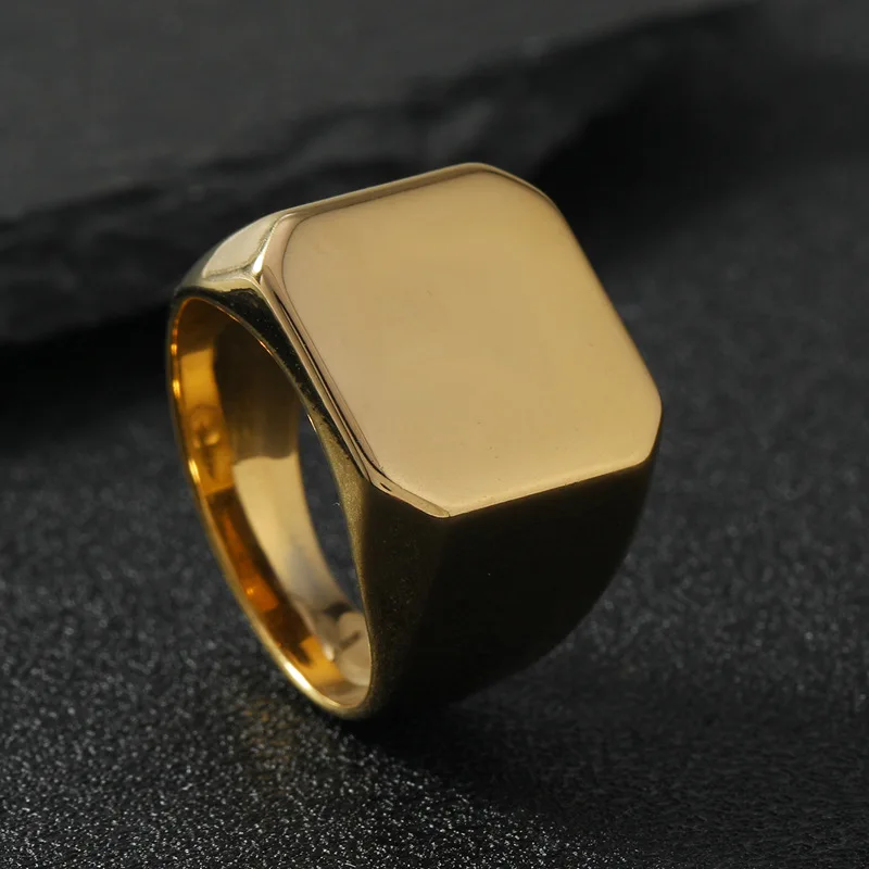 New Trendy Men's Stainless Steel Beveled Glossy Square Ring
