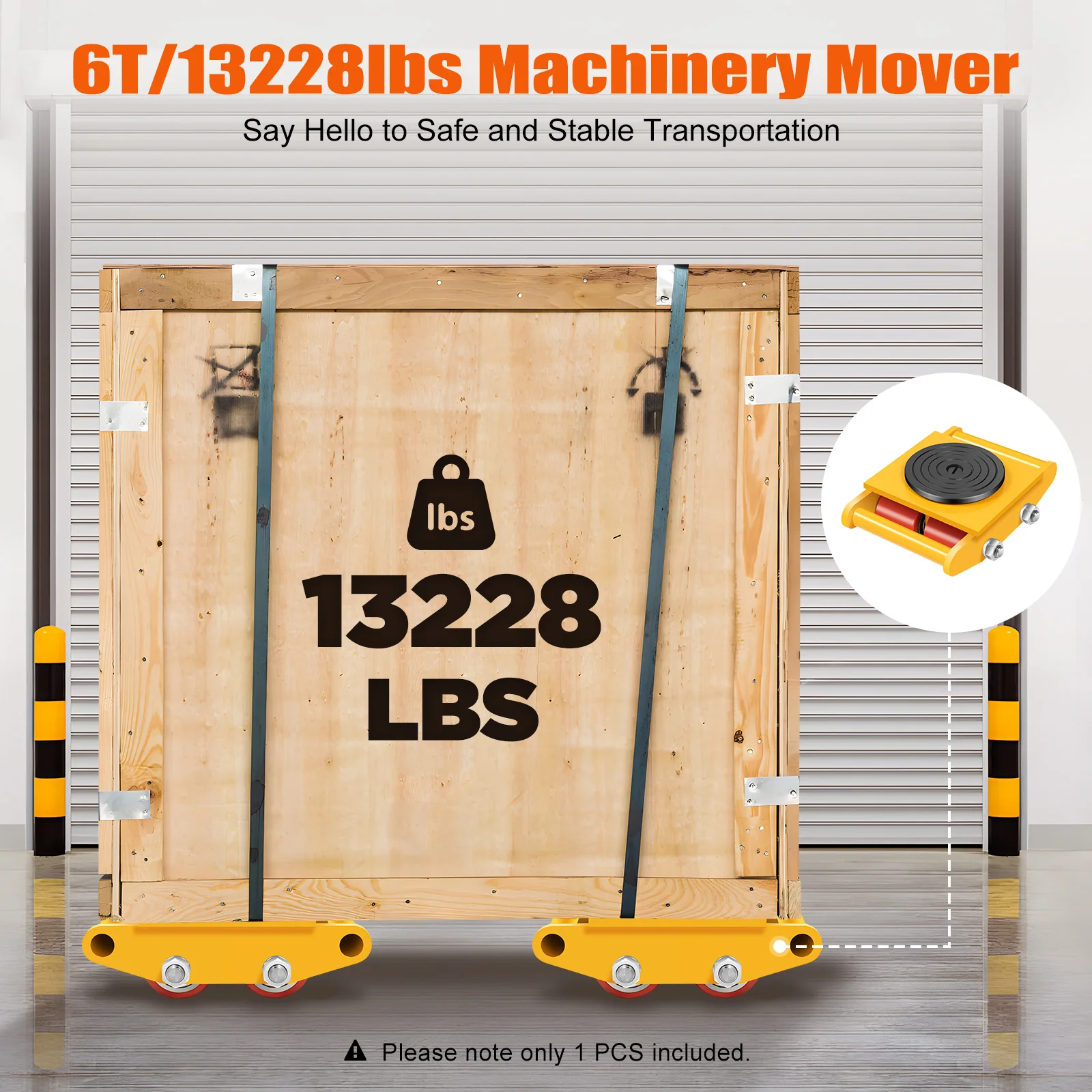 6T Machinery Mover Heavy Duty Machine Dolly Skate Machinery 4 Roller Mover Cargo Trolley Cart 360° Rotation Red/Yellow 4