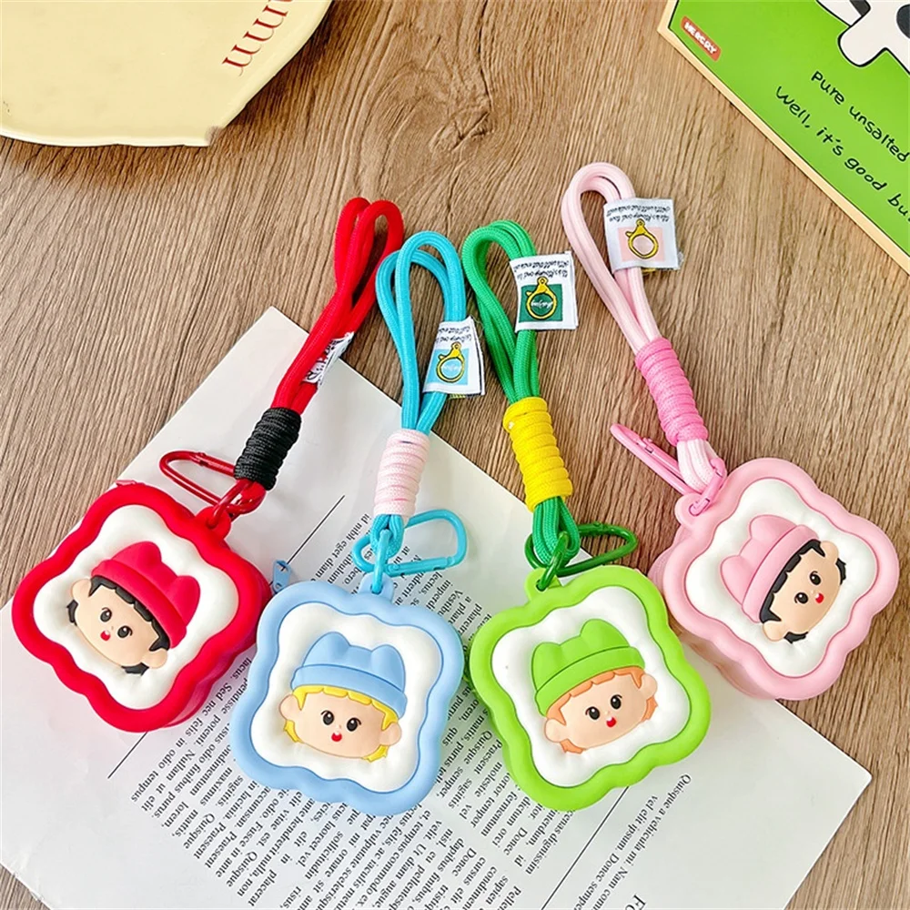 Square Silicone Coin Purse Children's Mini Card Holder Zipper Money Bag Headphone Storage Bags Keychain Braided Wristband Wallet