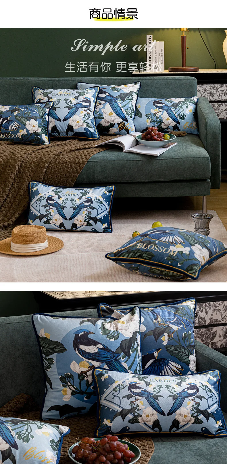 Floral Vogel Samt Kissenbezüge Weiche Tier Gedruckt Dekorative Dekokissenbezüge Für Sofa Bett Wohnzimmer Nordic Wohnkultur – Detail 9