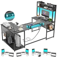 Vabches Computer Desk with Monitor Stand&LED Light Reversible Gaming Desk with Charging Station&Storage Shelves for Home Office 1