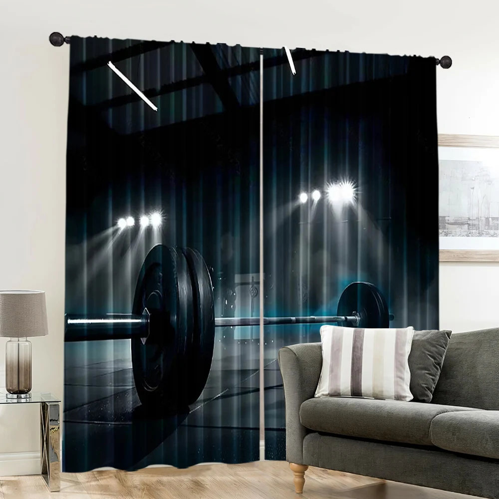 2pcs, 2D flat Window Treatment Curtains Gym dumbbells modern gym interior. Muscle training healthy physique shaping studio props 6