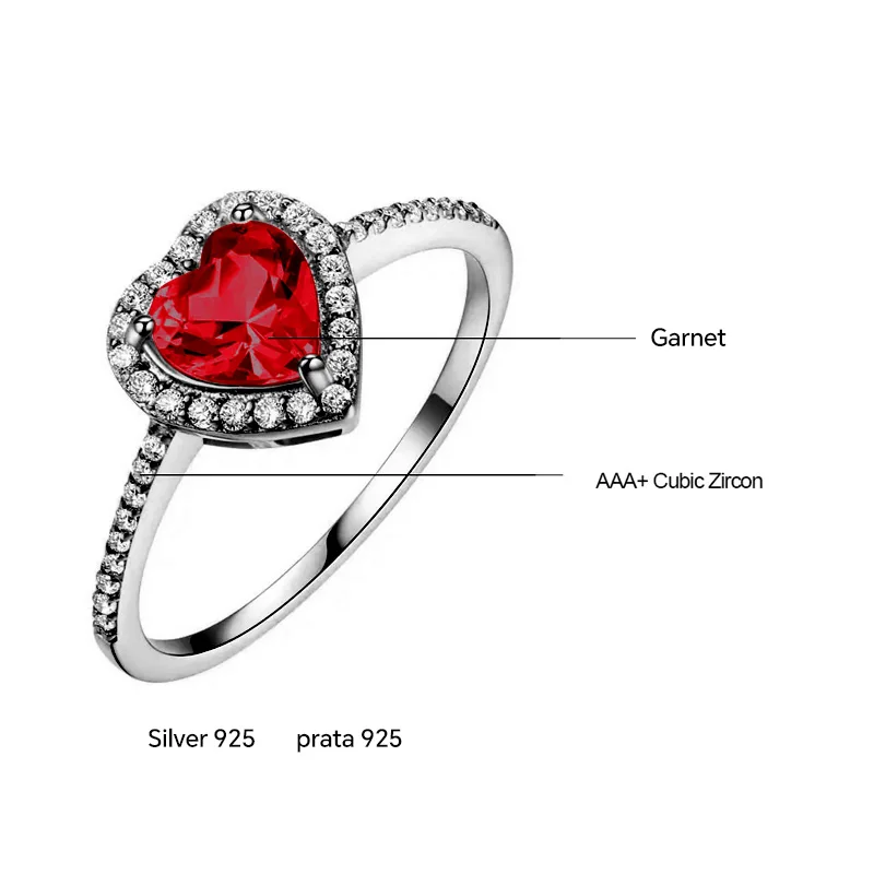 Umcho 925 Zilveren Originele Vrouwen Granaat Hart Liefde Ring Voor Vriendin Verjaardagscadeau Luxe Dames Sieraden Diy