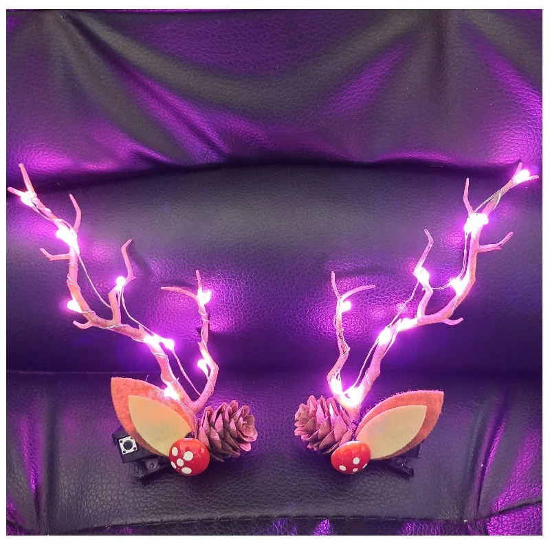 Women Girl Light Blinking Elk Antler Ear Hair Clip Party Birthday Fairy Horn Head Wear Glow Deer navidad Christmas Decoration