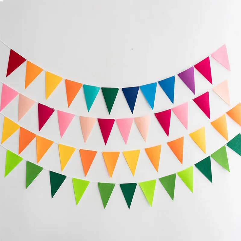 Drapeau Suspendu Coton 2,3m + Drapeau Triangulaire Papier - Multicolore - Déco Chambre Enfant, Fête, Anniversaire - 2
