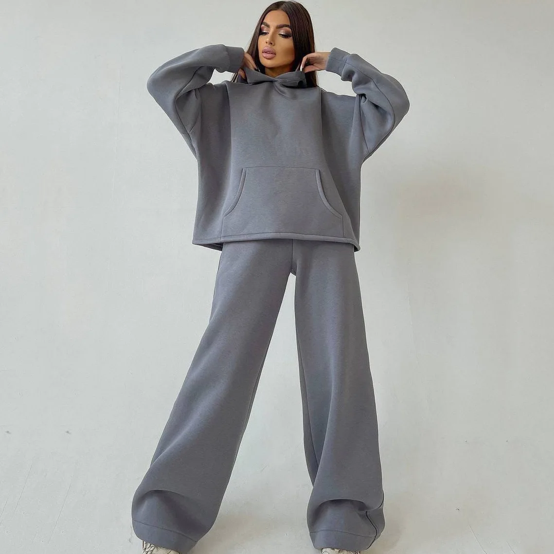 

Fashion Casual Women Hoodie Fleece Sweatshirt Set Thermal Tracksuit Winter Women's Pullover Sweatshirt Pants 2-piece Set