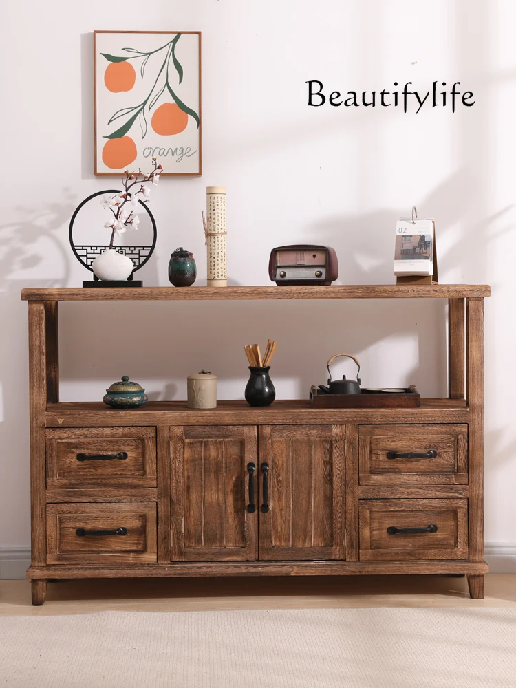 

American Solid Wood Sideboard Living Room Retro Distressed Entrance Cabinet Small Storage Rack