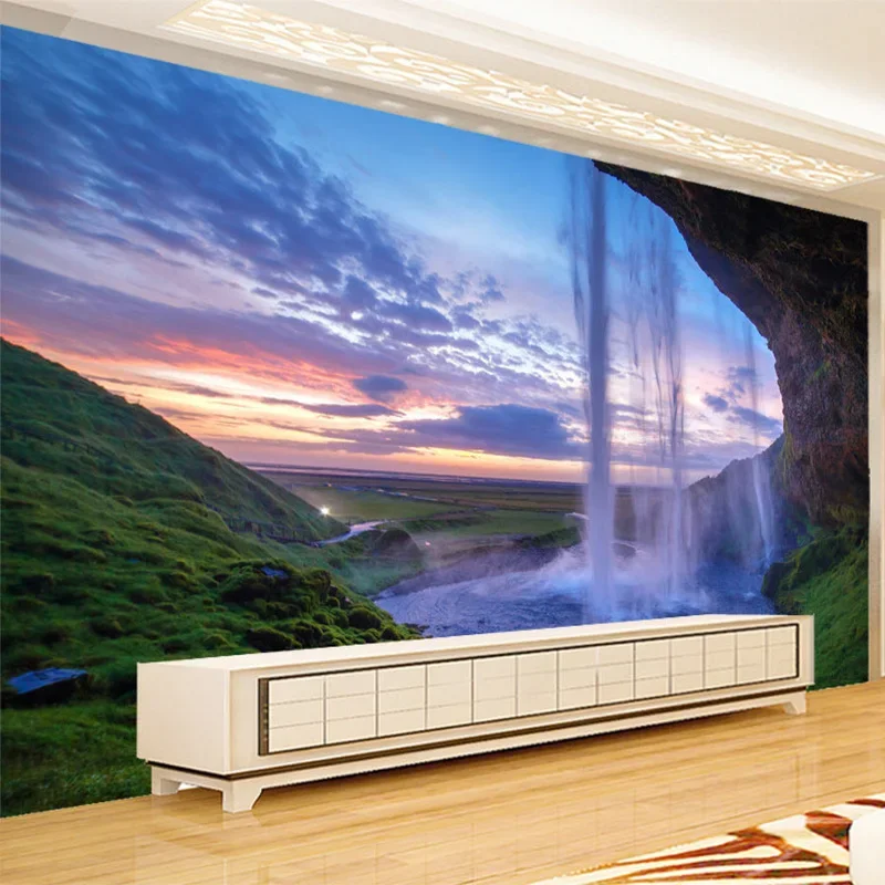 3D Wallpaper Beautiful Sunset Waterfall Photo Wall Mural Living Room Dining Room Backdrop Wall Paper Modern Home Decor Frescoes