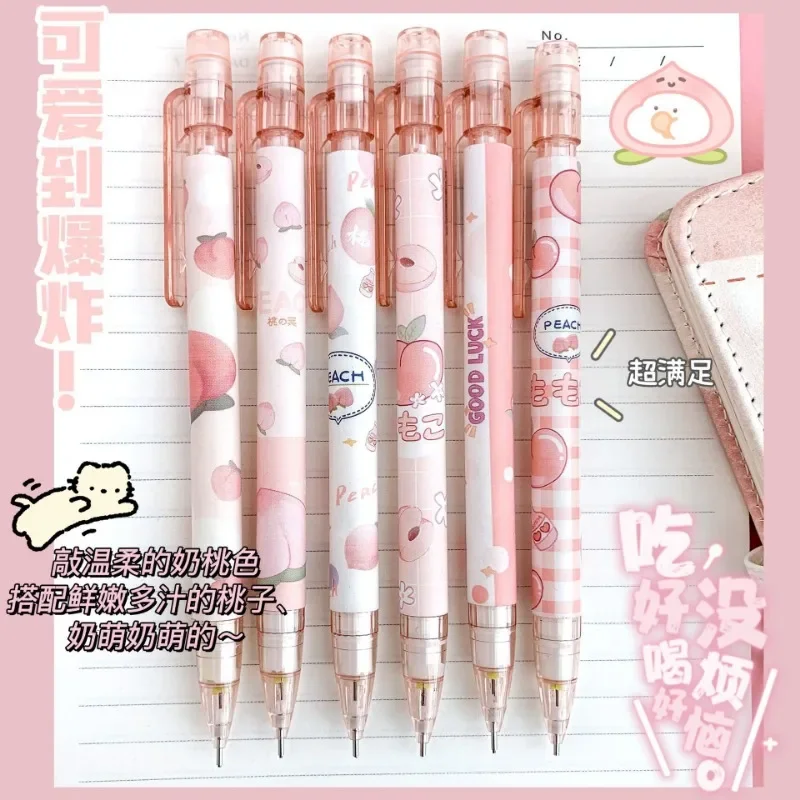 6Pcs 0.5/0.7mm Mechanical Pencils Kawaii Cute Automatic Pencils with Erasers Students Stationery Writing School Office Supplies 2