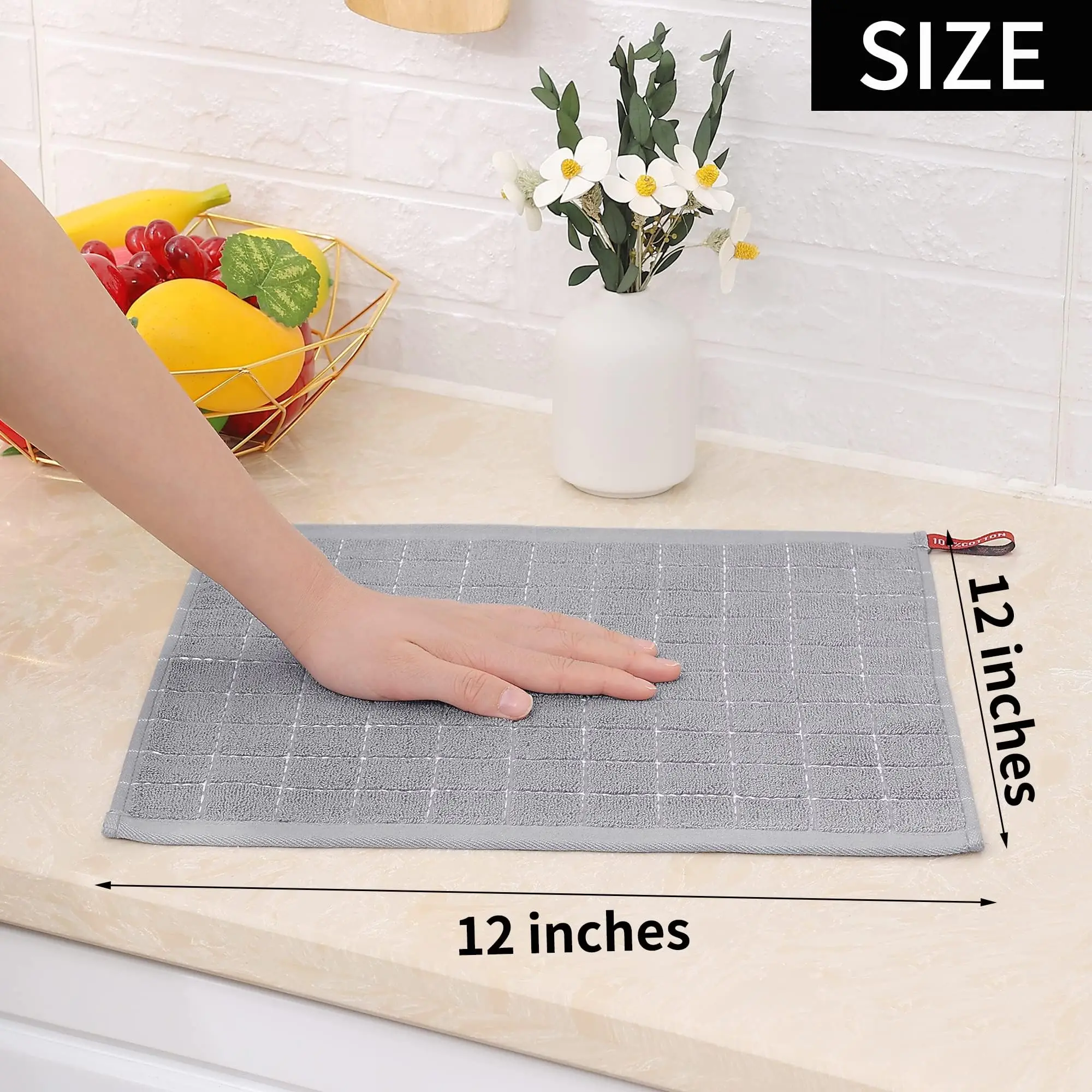 Cotton Kitchen Towels Checkered Designed Absorbent Dish 8 Pack
