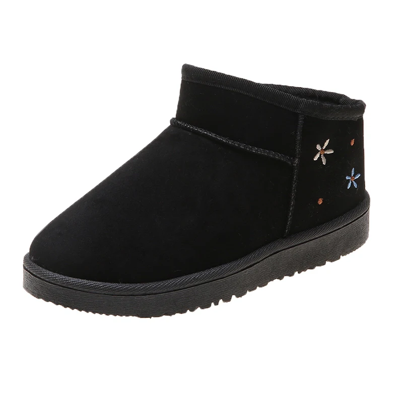 Shoes for Women 2023 Hot Sale Winter Plush Warm Slip on Mid-Calf Women's Boots Solid Color Round Toe Flock Low-heeled Snow Boots