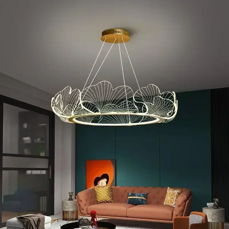 Postmodern creative luxury ginkgo leaf pendant light LED Nordic minimalist living room dining room bedroom decoration lighting