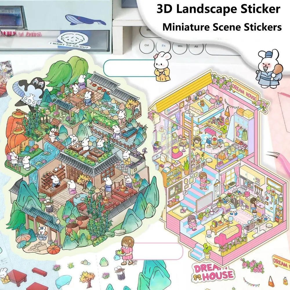 Cartoon Miniature Scene 3D Stickers Three-dimensional DIY 3D Landscape Sticker Kawaii Landscape Sticker Festival Birthday Gift