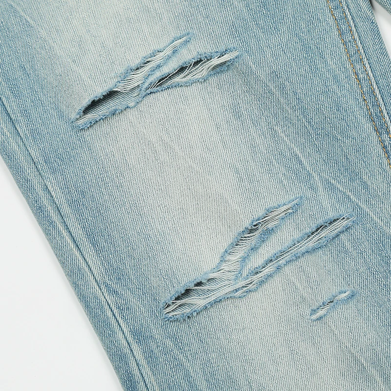 UPRAKF Ripped Jeans Pocket Blue Streetwear Denim Pants Casual Fashion Trousers Fit Summer Pantalones