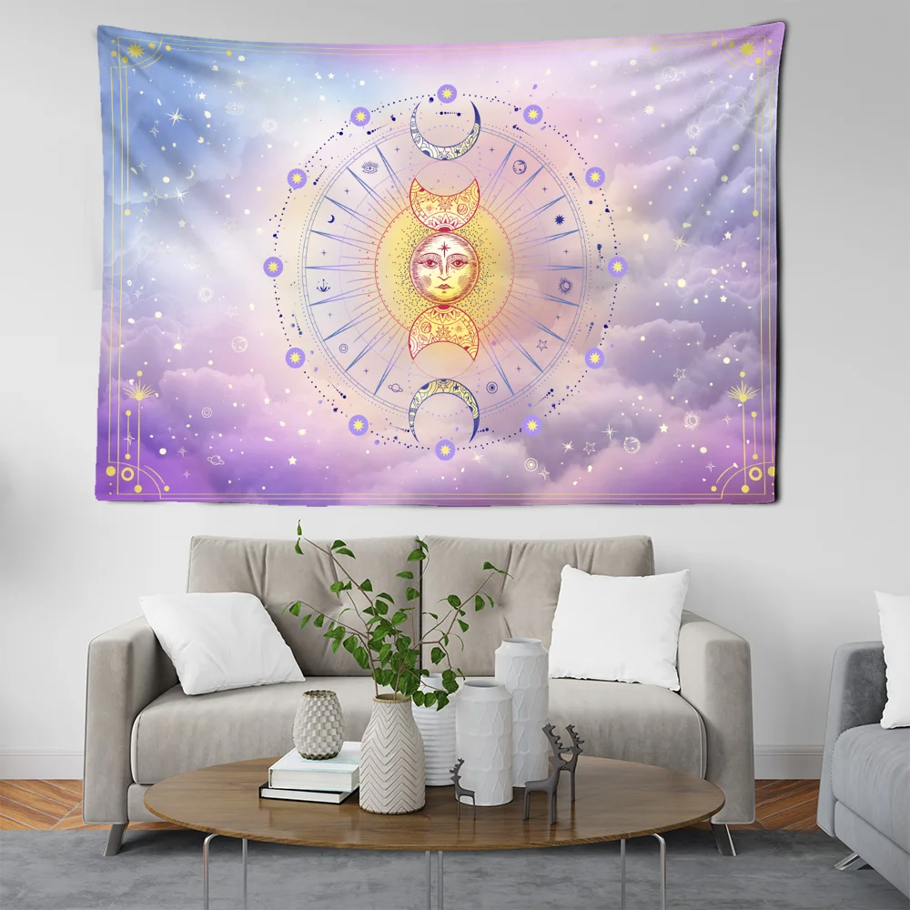 

Креативный гобелен с изображением солнца, луны, лица, звездного неба, фиолетового синего цвета, подвески для спальни, украшения для дома, Декор