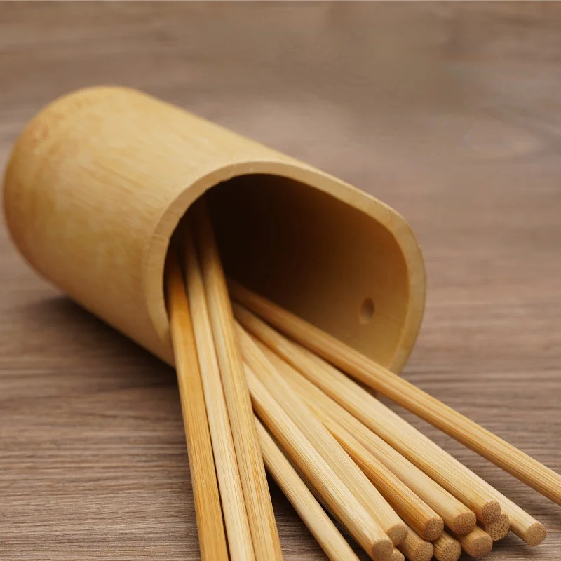 Bamboo Chopsticks Tube Spoon Rest Fork Spatula Drain Tableware Box Round Nature Wood Kitchen Organizer Rack Storage 2