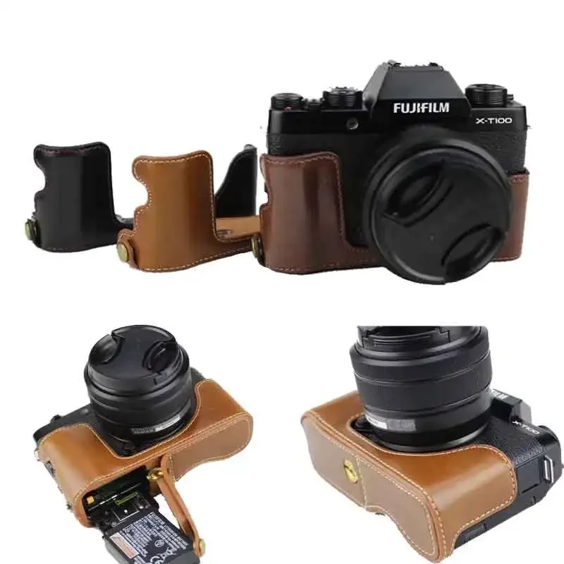Custodia Mezza Corpo Per Fotocamera In Pelle Pu Per Fujifilm Fuji Xt100 X-T100 Cover Inferiore Protettiva