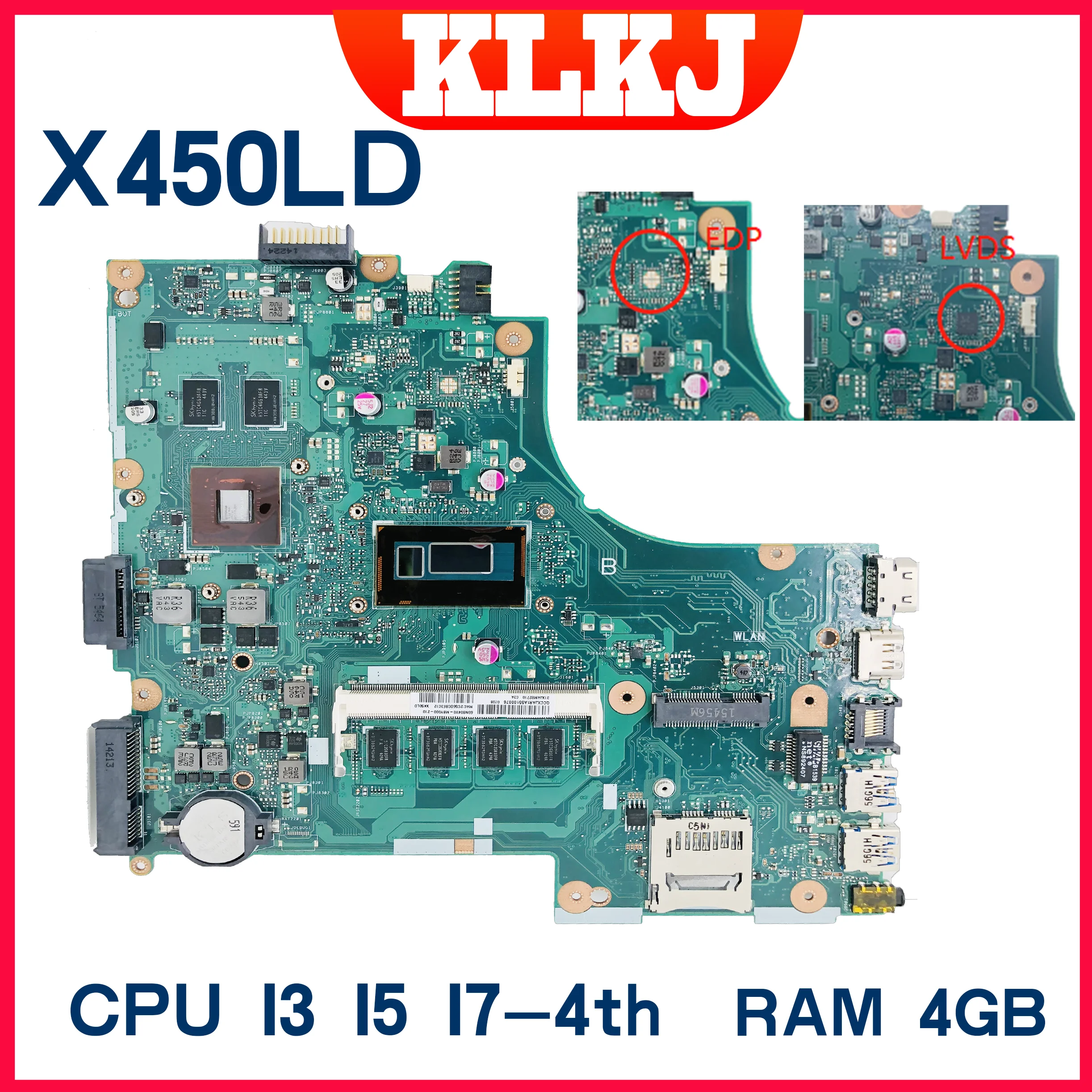 Материнская плата для ноутбука X450LD для ASUS X450LA X450LC X450LB X450L материнская плата W/4GB-RAM I3-4005U I5-4200U GT820M/840M