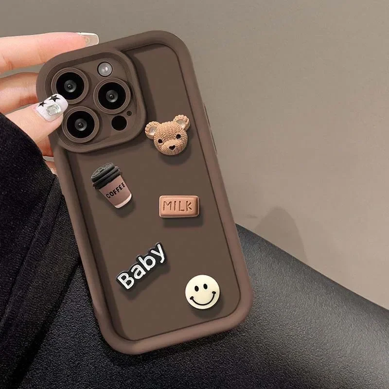 thumbnail image 1 of 3D Cartoon Coffee Bear Phone Case for iPhone 15 14 Plus 13 12 11 Pro Max Soft Back Cover for iPhone X XR XS Max 7 8 Plus Se 2020, 1 of 4