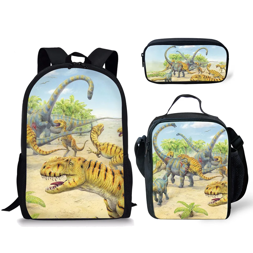 Popular Youthful Dinosaur Pterosaur 3D Print 3pcs/Set Student Travel bags Laptop Daypack Backpack Lunch Bag Pencil Case