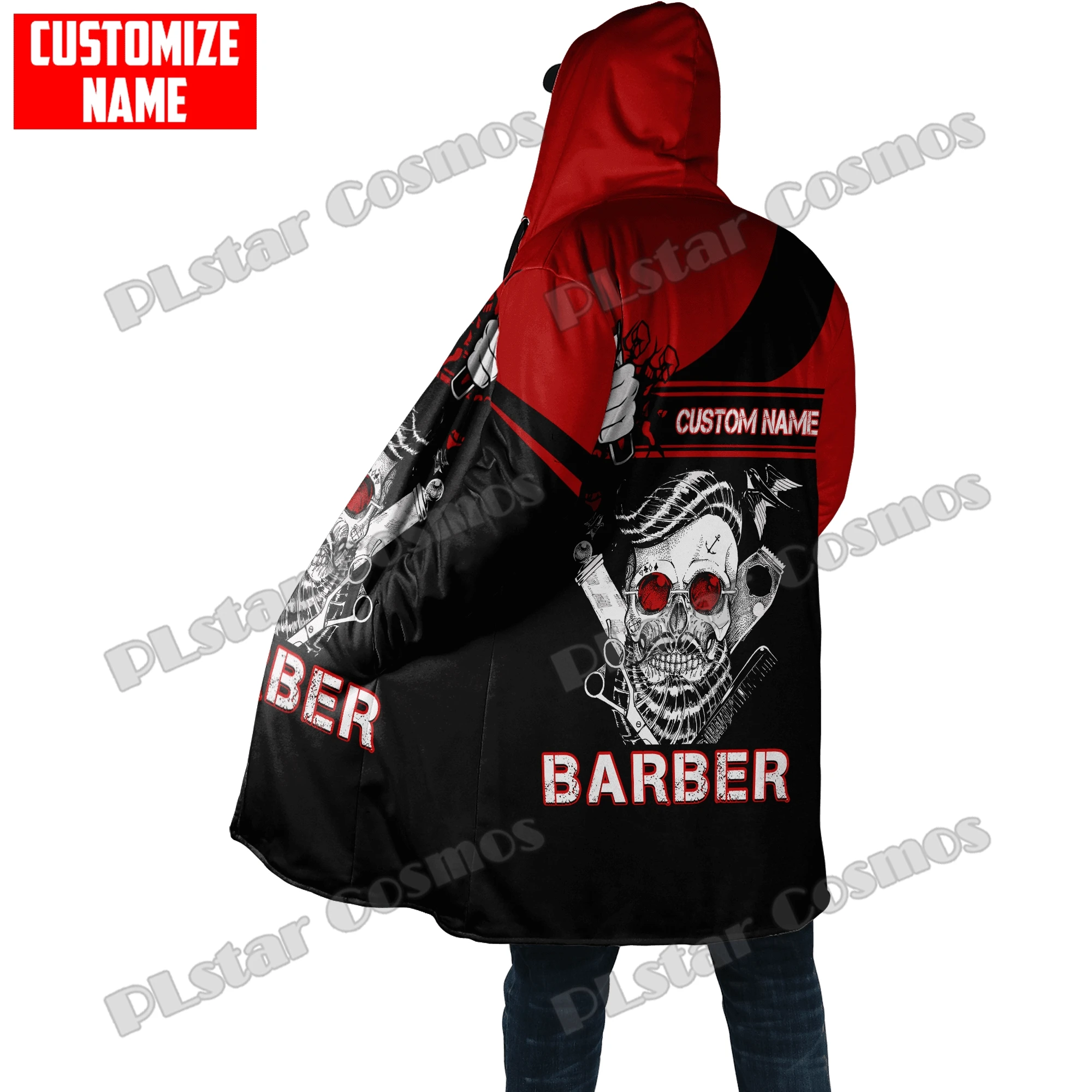 Winter Mode Herren Mantel Personalisierte Name Barber 3D Gedruckt Fleece Mit Kapuze mantel Unisex Casual Dicke Warme Cape-mantel PJ10 – Detail 10