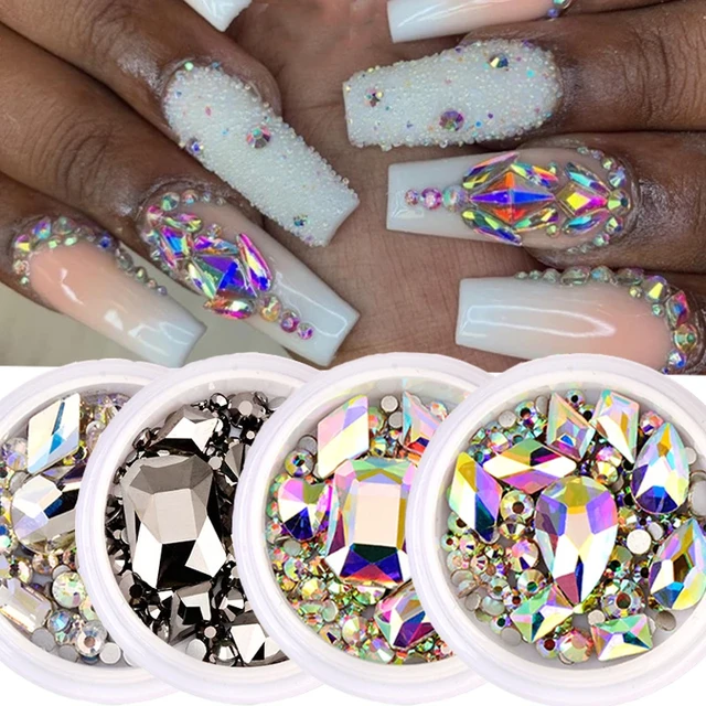 Glitter Boxes For Nails / Face / Body With Brush - Small Rhinestones for  Nails