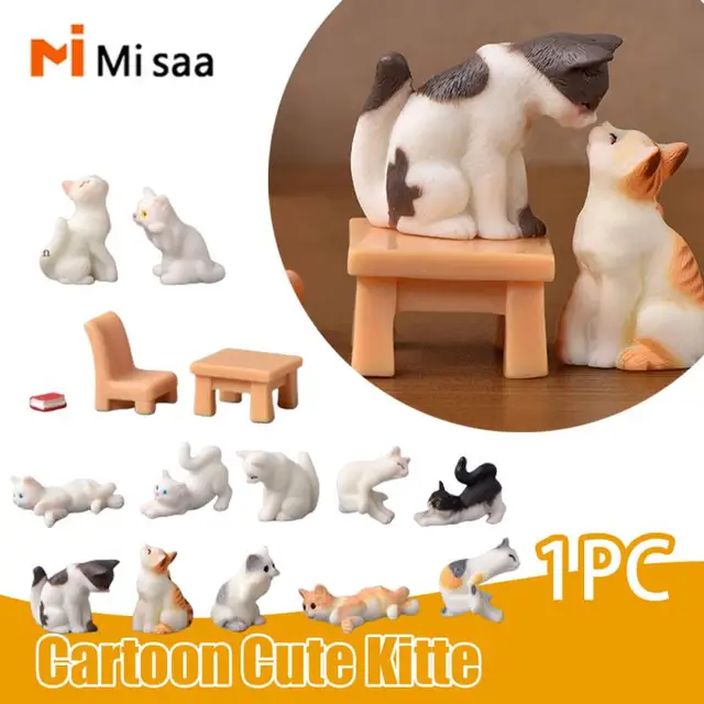 Cute Resin Cats Ornament Kitten Figurine Simulation Animal Micro Landscape Resin Crafts Cartoon Cute Kitte Animal Model Mini