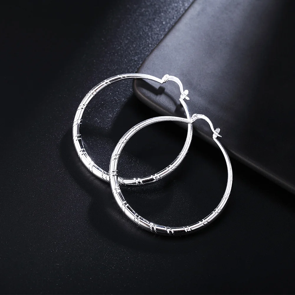 3-6CM 925 Sterling Silver Circle Hoop Women Wedding Earring Jewelry  Party Charm Retro Cute Fashion Christmas Gift