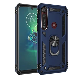 Hybrid Dual Layer Protective Phone Cover for MOTO One Action (Azul marino)
