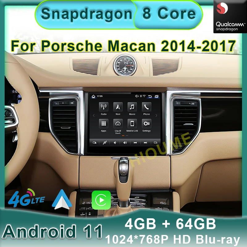 

Android 11 Snapdragon 8Core 4+64GB Car Radio GPS for Porsche Macan 2014-2017 with IPS HD Screen DSP 4G carplay 4GLTE