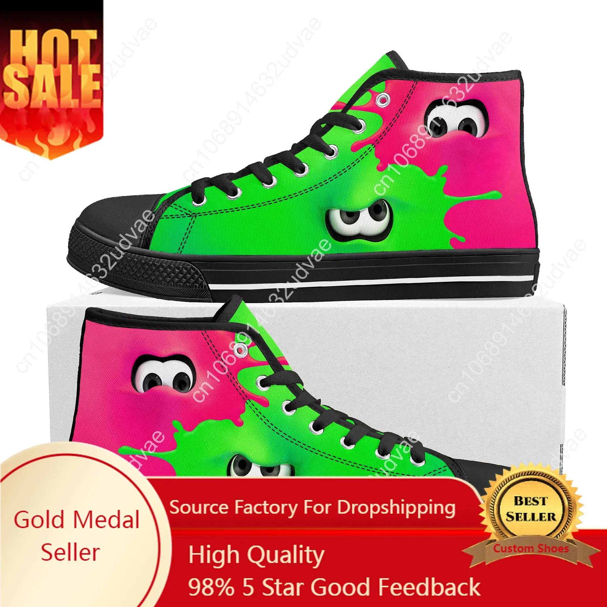 Splatoons Game Cartoon High Top Sneakers High Quality Mens Womens Teenager Canvas Sneaker Casual Couple Shoes Custom White Shoe