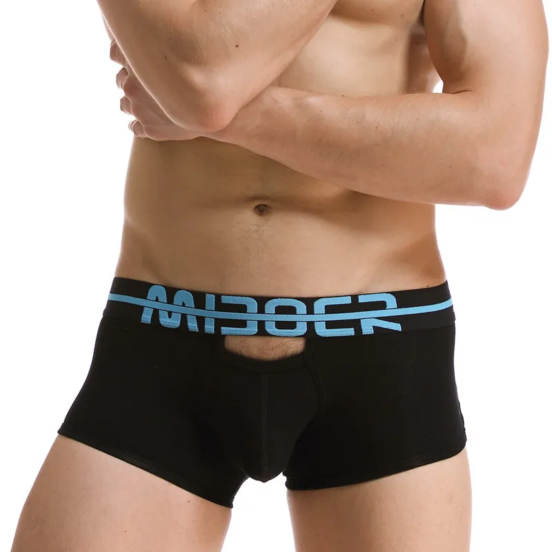 Men's underwear cotton sexy hollow underwear u convex large pouch soft and breathable men's boxer