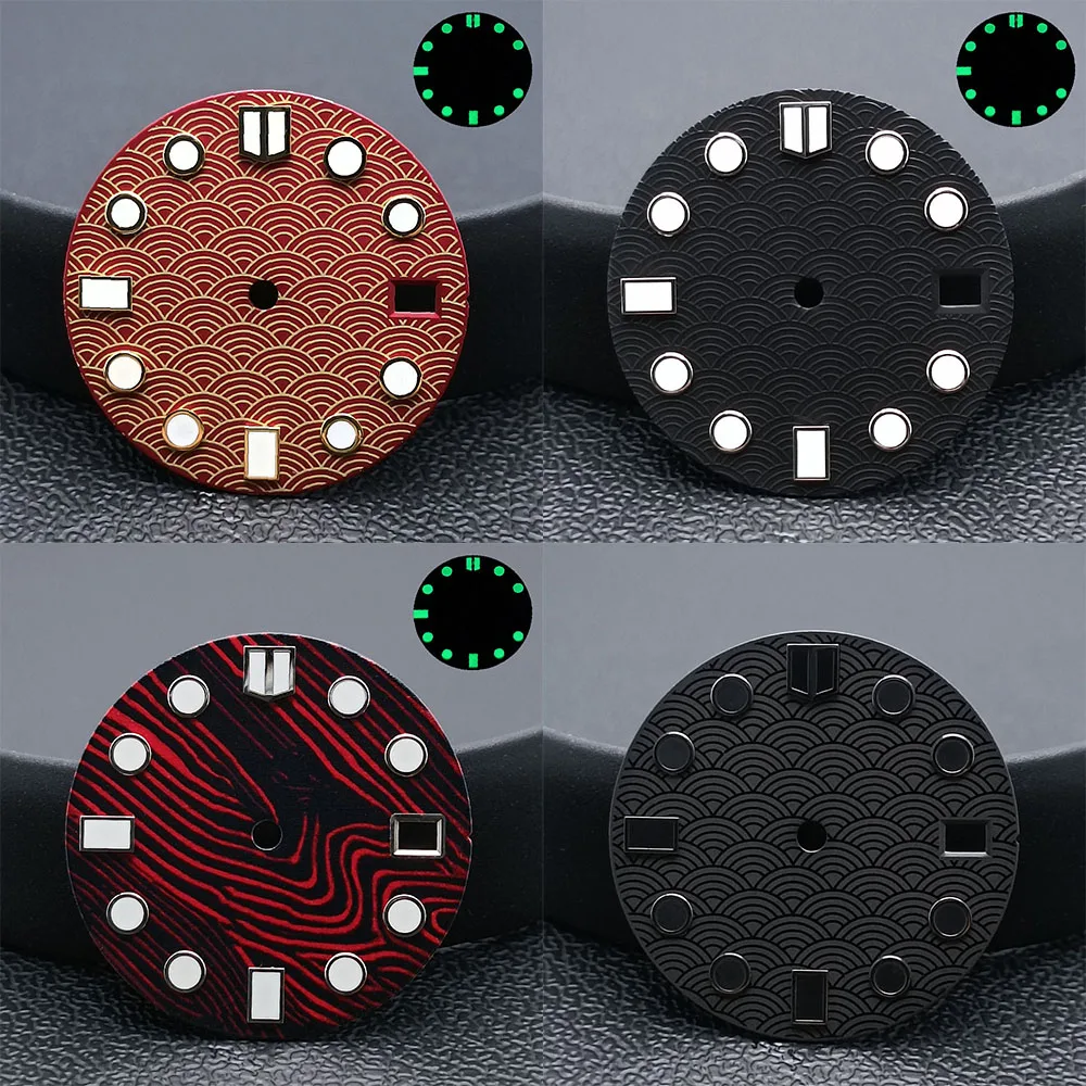 single calendar watch with fish scale pattern dial and green