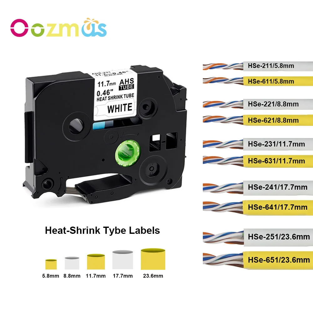 Oozmas 1PK Heat Shrink Tube Tape HSe231 HSe221 HSe211 HSe631 Labeling Ribbon Compatible for Brother PT-E550 PT-H110 Label Maker