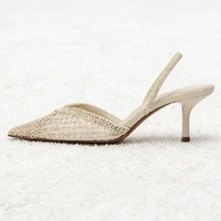 Fashion Black Hollow Mesh Woven Brand Pumps Women Comfort Pointed Toe Shallow High Heel Sandals Elegant Thin Heel Designer Shoes - Image 5