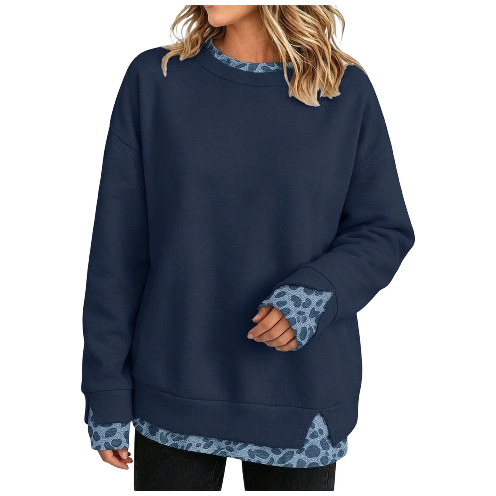 Crew Neck Sweatshirts Women Cute Long Sleeve Oversized Sweatshirt Plaid Pullove In Layered Tunic Leopard Print Zip up Hoodie