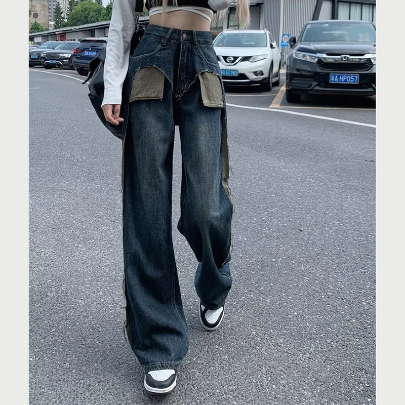

Gidyq Women High Waist Jeans Oversize 5Xl Fashion Streetwear Pockets Wide Leg Pants Korean Casual Female Straight Denim Trousers