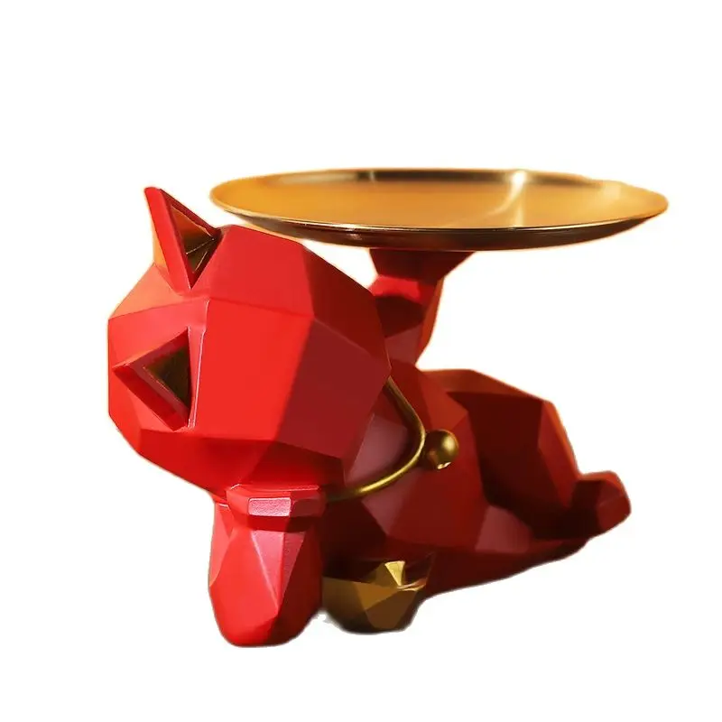 

Resin Décor Cat Statue Butler with Tray for Storage Table Live Room Geometric Lucky Cat Ornaments Decorative Sculpture Craft Gif
