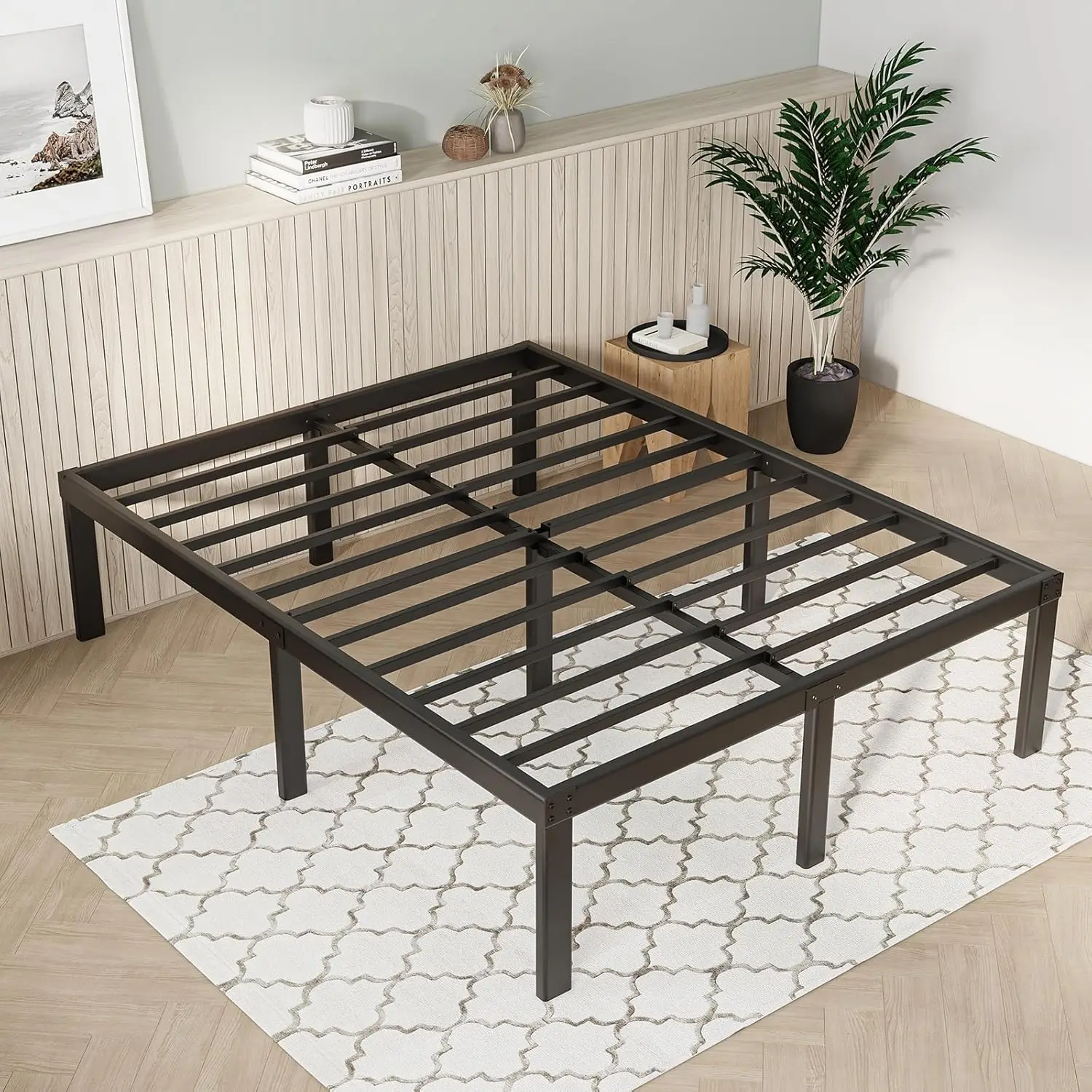 Queen Bed Frame 14 Inch Metal Platform Bed Frame Queen Size With Storage Space Under Bed Heavy Duty Steel Slat Support