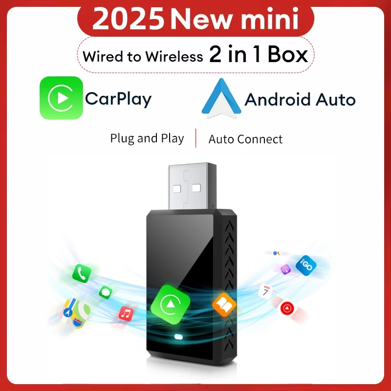 2in1 무선 Carplay 어댑터 안드로이드 자동 스마트 동글 미니 박스 플러그 앤 플레이 볼보 벤츠 캐딜락 지프 렉서스 뷰..